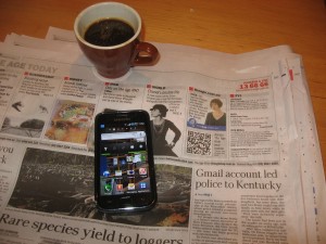 QR code used in a newspaper to link to its mobile site