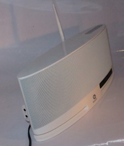 Boston Acoustics MC-200 Air wireless speaker left hand side view - headphone and AUX IN sockets