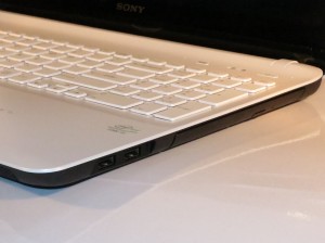 Sony VAIO Fit 15e laptop right-hand-side view with optical drive and two USB 2.0 connectors