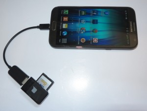 SD card connected to Android smartphone via OTG cable