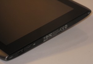 Acer Iconia Tab A500 right hand side - power input, micro USB port, USB port
