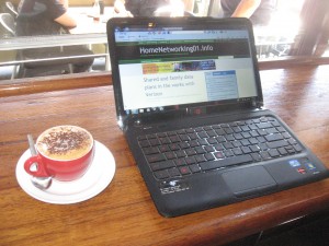 HP Pavilion dm4 BeatsAudio Edition laptop at a Wi-Fi hotspot