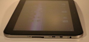 Toshiba AT300 10" Android tablet side connections - SD card, microUSB, microHDMI and headphone jack