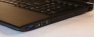 Toshiba Tecra R950 business laptop - right hand side connectors - 3.5mm audio jack, USB 3.0 port, USB 2.0 port, USB 2.0 eSATA combo port, DVD burner