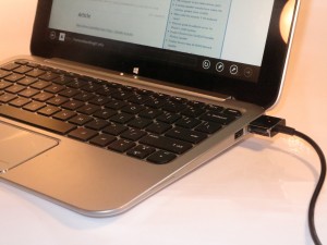 HP Envy X2 Hybrid Tablet Right hand side connections - SD card slot, USB 2.0 port and charging socket