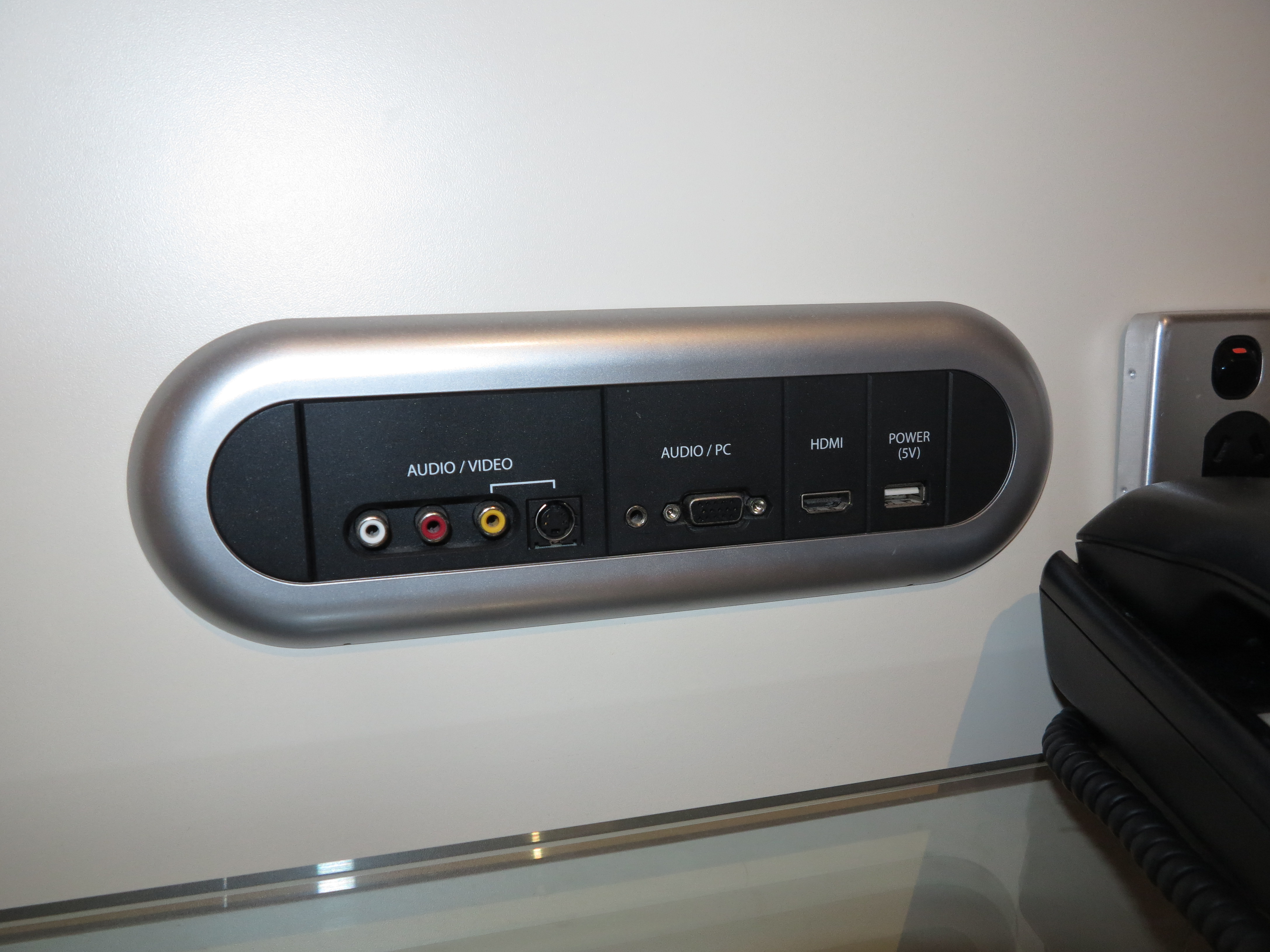 The AV connection panels in hotel rooms–a very useful amenity for the connected user