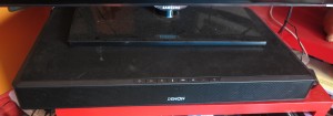 Denon DHT-T100 TV pedestal speaker in use