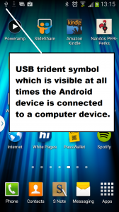 USB symbol that indicates that your Android device is connected to a computer device