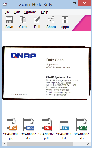 ZCan application with scanned business card