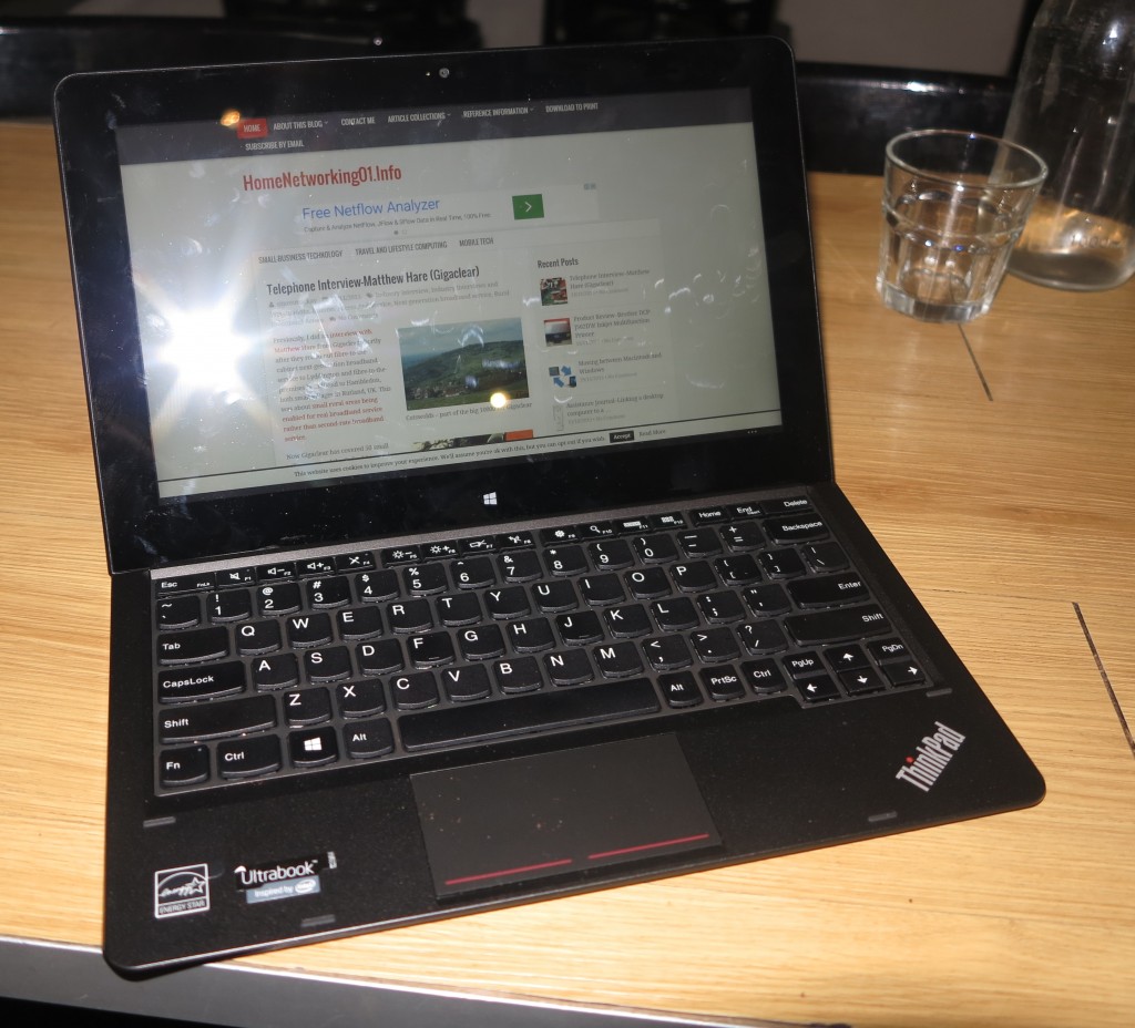 Lenovo ThinkPad Helix 2 connected to Wi-Fi hotspot at Bean Counter Cafe