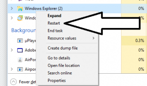 Task Manager - Context menu with Restart called out
