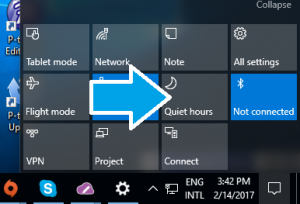 Quiet Hours button on Windows 10