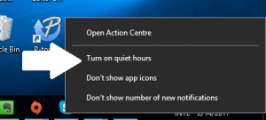 Quiet Hours option - a right click away - Windows 10