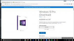 Windows 10 Pro buy-to-download screen