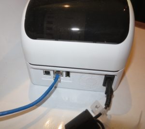 Brother QL-1110NWB network label printer connections - USB to host computer, USB for peripherals, Ethernet