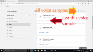 Details of your voice interactions with Cortana