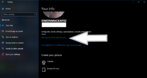 Windows 10 Settings - Accounts - Manage My Microsoft Account